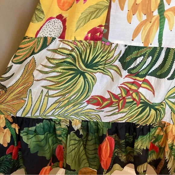FARM Rio Mixed Prints Patch Maxi Dress Beaded Straps Tropical Fruit Size XL - Picture 11 of 16